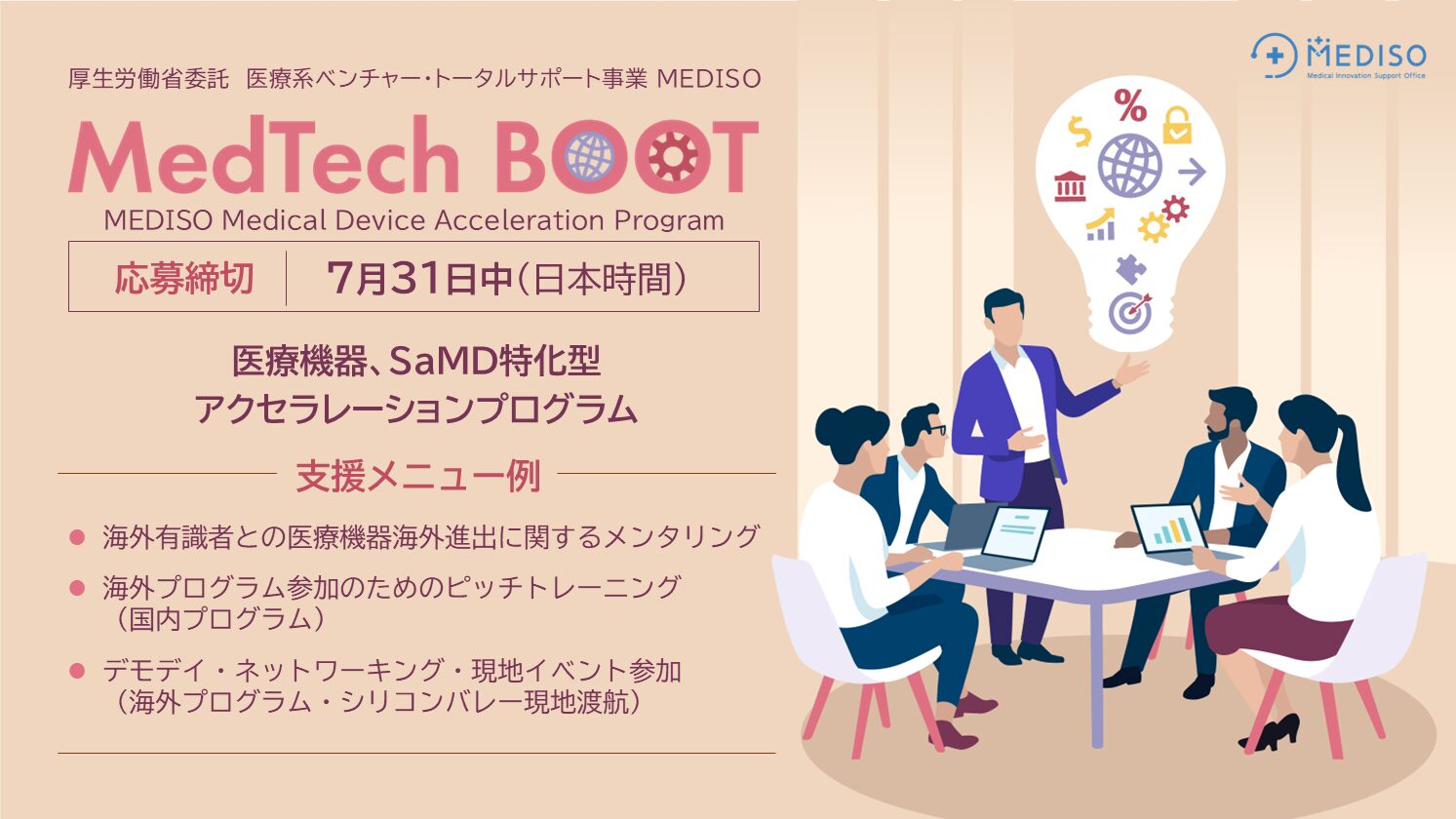【7/31(金)〆切】MEDISO Medical Device Acceleration program 「MedTech BOOT」プログラム公募のご案内